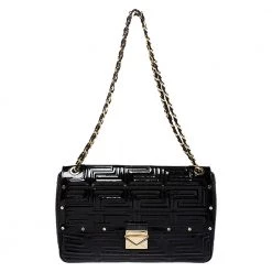 Versace Black Patent Leather Flap Shoulder Bag For Women