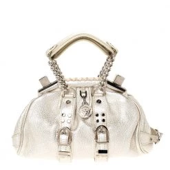 Versace Gold Leather Madonna Framed Satchel For Women