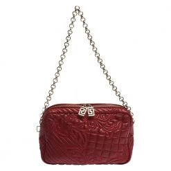 Versace Red Leather Medusa Charm Shoulder Bag For Women