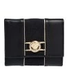 Versace Black Canvas And Leather Compact Wallet For Women