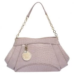 Versace Old Rose Croc Embossed Leather Shoulder Bag For Women