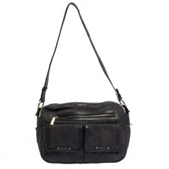 Versace Medusa Print Canvas And Leather Multiple Pocket Shoulder Bag For Women