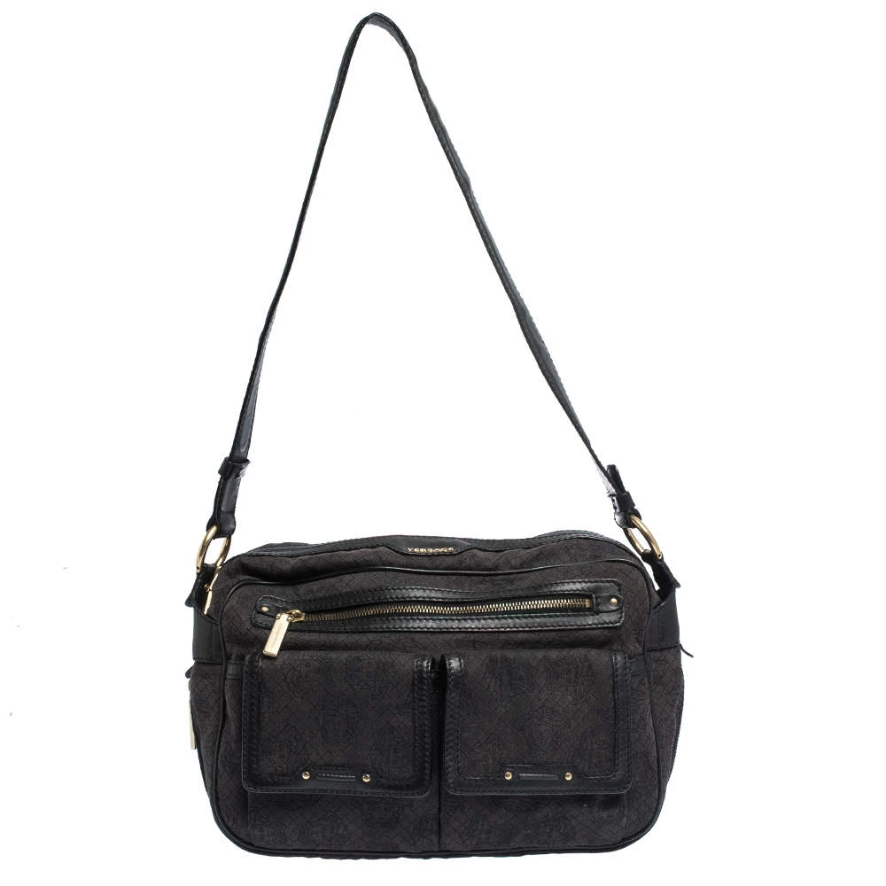 Versace Medusa Print Canvas And Leather Multiple Pocket Shoulder Bag For Women