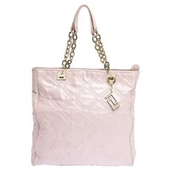 Versace Pearl Pink Leather Chain Shopper Tote For Women