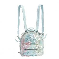 Versace Light Blue Suede And Leather Embellished Sequin Palazzo Medusa Backpack For Women
