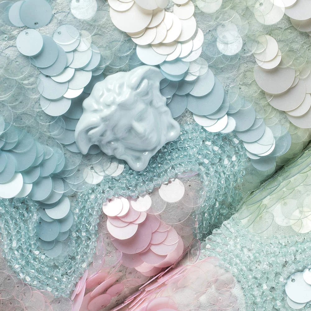 Versace Light Blue Suede And Leather Embellished Sequin Palazzo Medusa Backpack For Women - Image 5