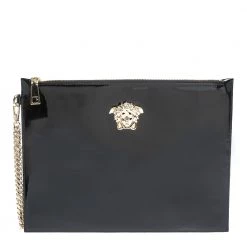 Versace Black Patent Leather Medusa Wristlet Pouch For Women