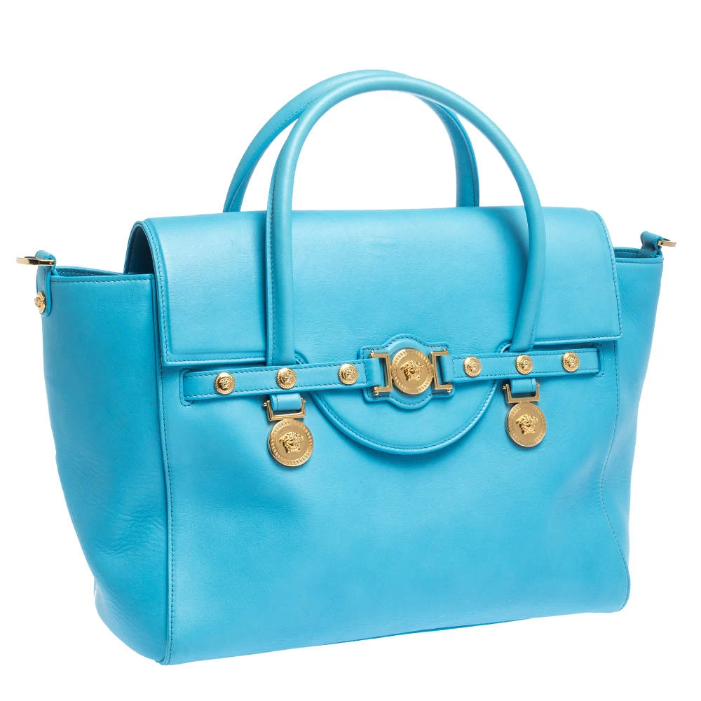 Versace Blue Leather Medusa Medallion Satchel For Women - Image 3