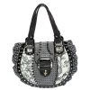Versace Black/Green Printed Leather Studded Ruffle Hobo For Women