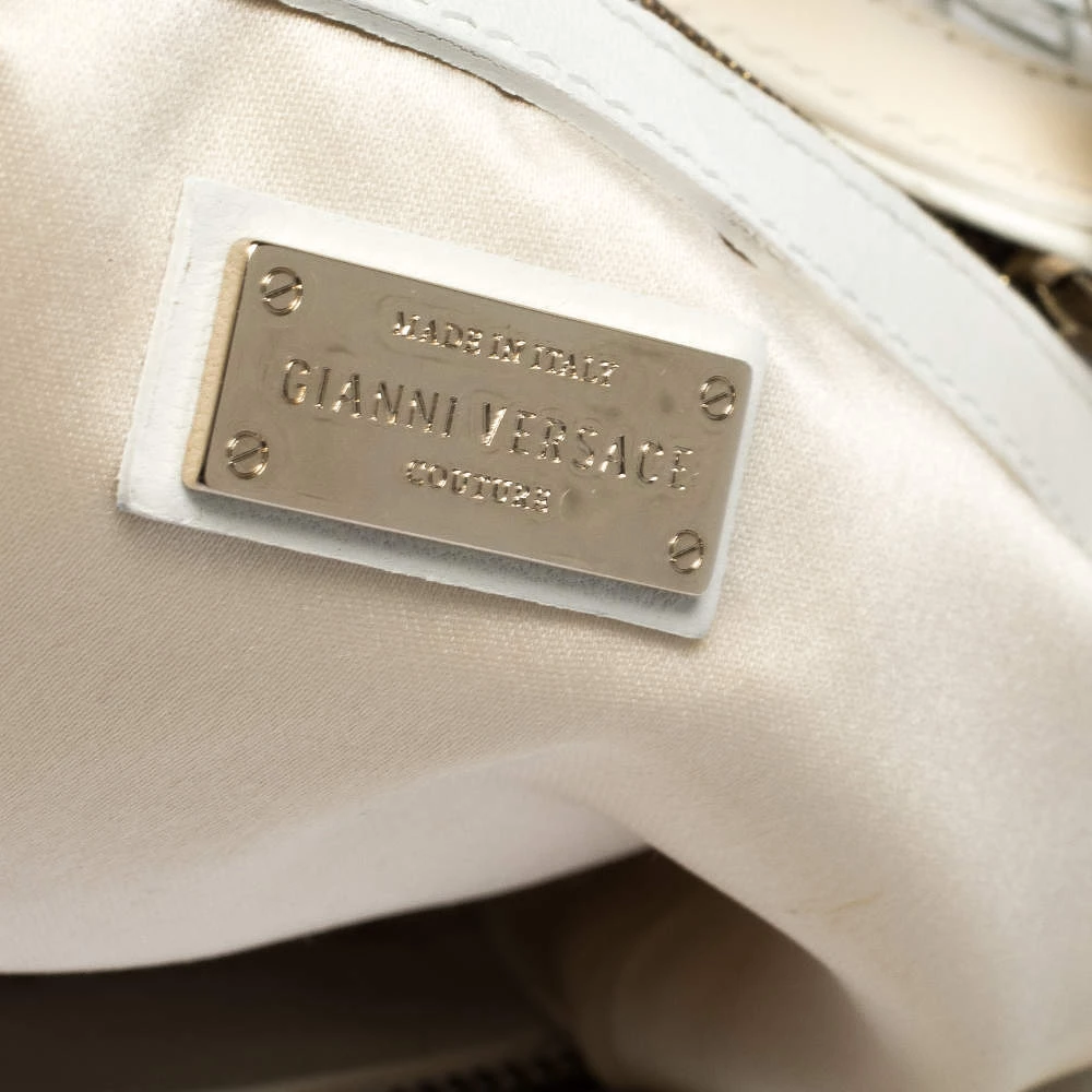 Versace Ivory Quilted And Woven Patent Leather Hobo For Women - Image 8