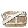 Versace White/Beige Medusa Print Fabric And Leather Double Pocket Expandable Shoulder Bag For Women