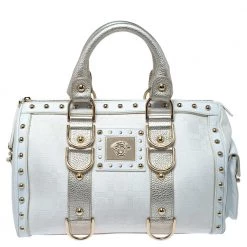 Versace White/Gold Signature Fabric And Leather Snap Out Of It Satchel For Women