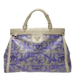 Versace Grey/Lilac Baroque Print Coated Canvas And Leather Frame Tote For Women