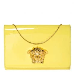 Versace Yellow Patent Leather Medusa Chain Clutch For Women