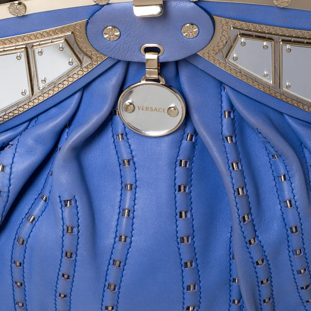 Versace Blue Leather Mirror Frame Chain Shoulder Bag For Women - Image 5