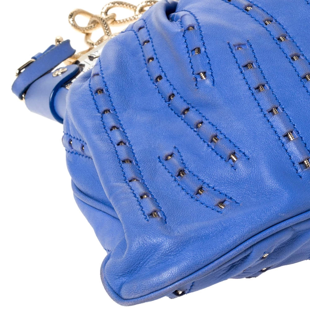 Versace Blue Leather Mirror Frame Chain Shoulder Bag For Women - Image 10