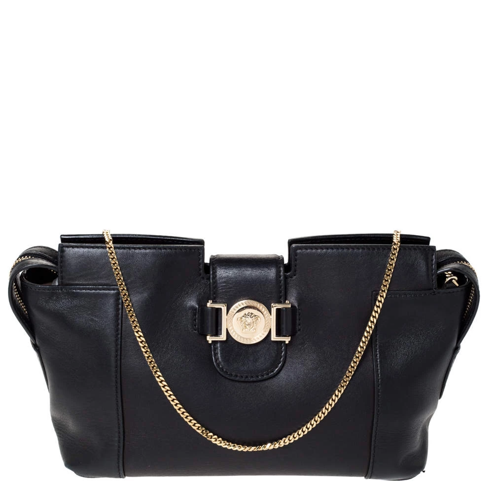 Versace Black Leather Medusa Medallion Bag For Women