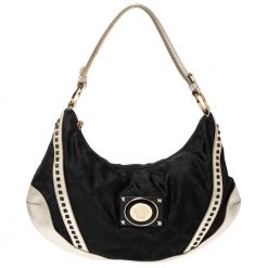 Versace Black/Gold Nylon And Leather Studded Hobo For Women