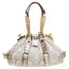 Versace Beige/Metallic Canvas And Leather Madonna Boston Bag For Women