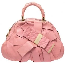 Versace Pink Leather Venita Bow Satchel For Women