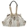 Versace Gold/White Signature Fabric And Leather Frame Satchel For Women
