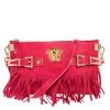 Versace Hot Pink Leather Fringed Medusa Shoulder Bag For Women
