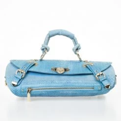 Versace Light Blue Python & Suede Satchel For Women