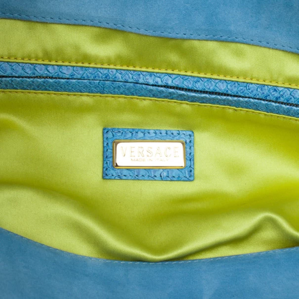 Versace Light Blue Python & Suede Satchel For Women - Image 7