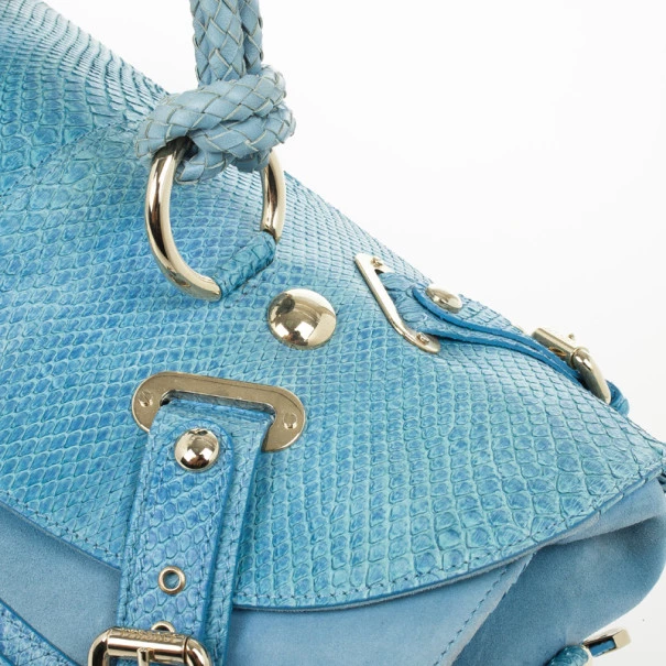 Versace Light Blue Python & Suede Satchel For Women - Image 8