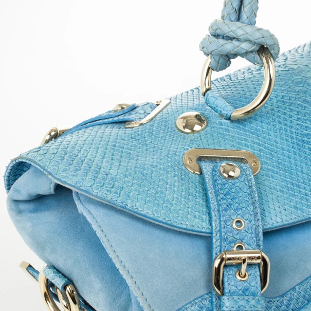 Versace Light Blue Python & Suede Satchel For Women - Image 10