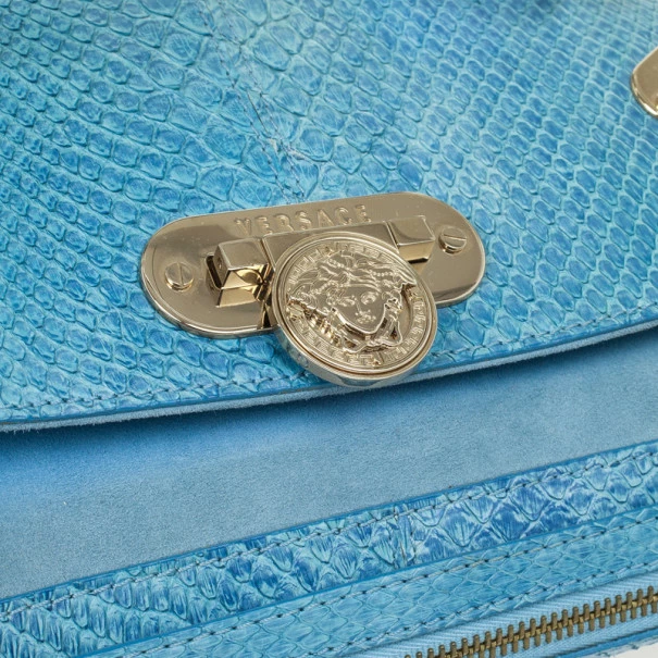 Versace Light Blue Python & Suede Satchel For Women - Image 12