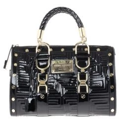 Versace Black Patent Quilted Snap Out Of It Satchel For Women
