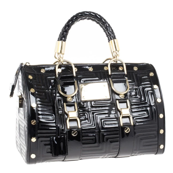 Versace Black Patent Quilted Snap Out Of It Satchel For Women - Image 3