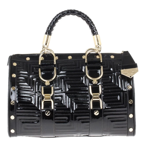 Versace Black Patent Quilted Snap Out Of It Satchel For Women - Image 4