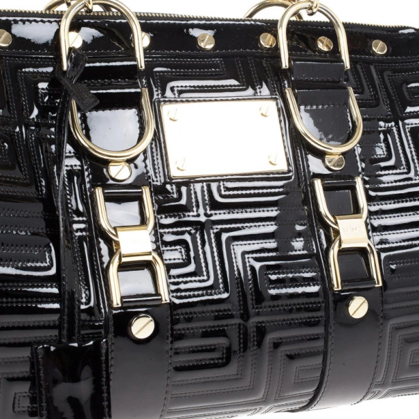 Versace Black Patent Quilted Snap Out Of It Satchel For Women - Image 6