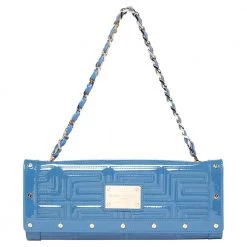 Versace Blue Quilted Patent Leather Flap Shoulder Bag For Women