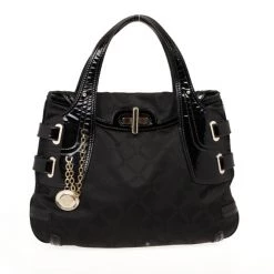 Versace Black Jacquard And Patent Shoulder Bag For Women