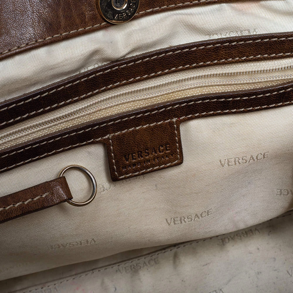 Versace Brown Signature Canvas And Leather Palazzo Plaque Shoulder Bag For Women - Image 11