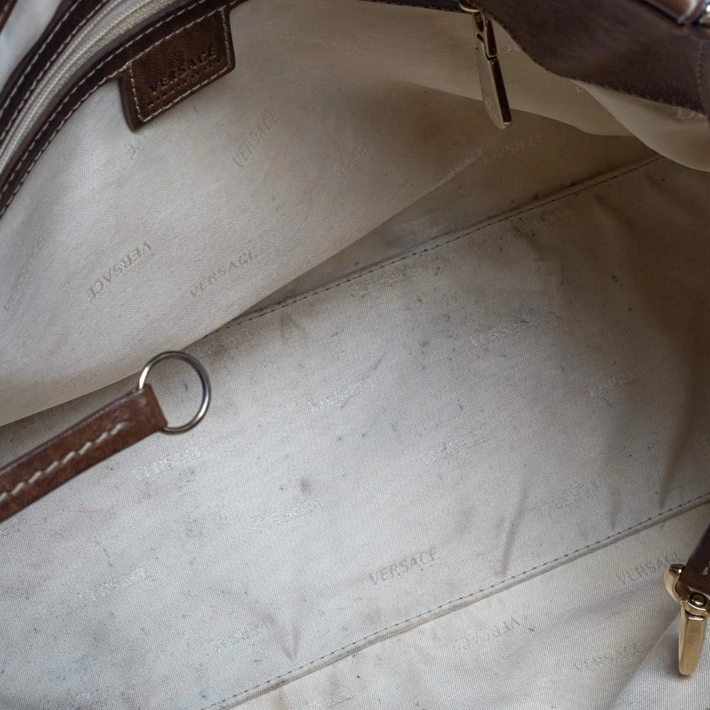 Versace Brown Signature Canvas And Leather Palazzo Plaque Shoulder Bag For Women - Image 9