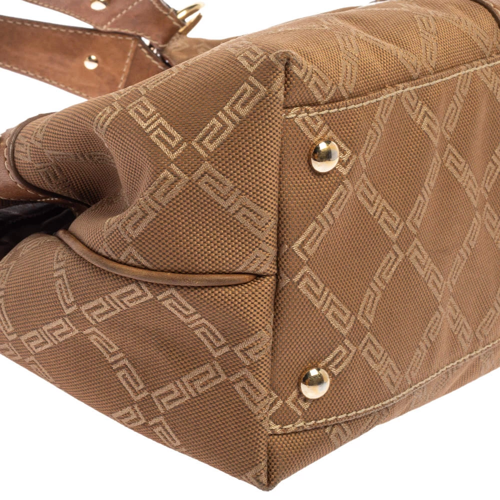 Versace Brown Signature Canvas And Leather Palazzo Plaque Shoulder Bag For Women - Image 13