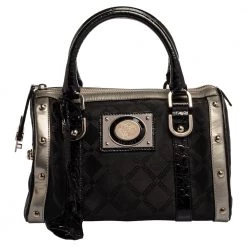 Versace Black Fabric And Leather Satchel For Women
