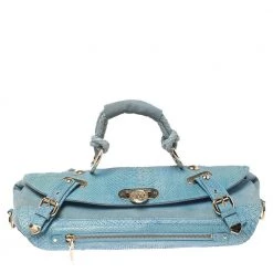Versace Blue Python And Suede Canyon Top Handle Bag For Women