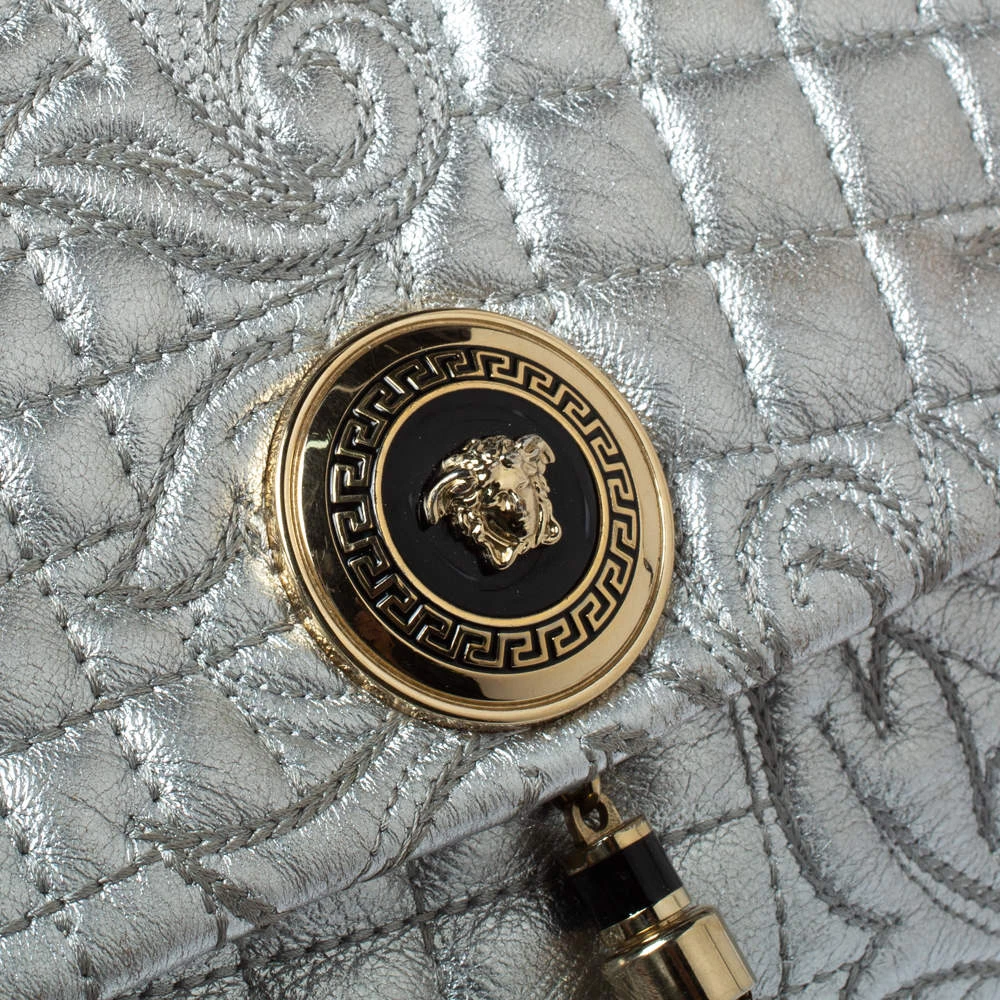Versace Metallic Silver Barocco Leather Vanitas Medea Shoulder Bag For Women - Image 5