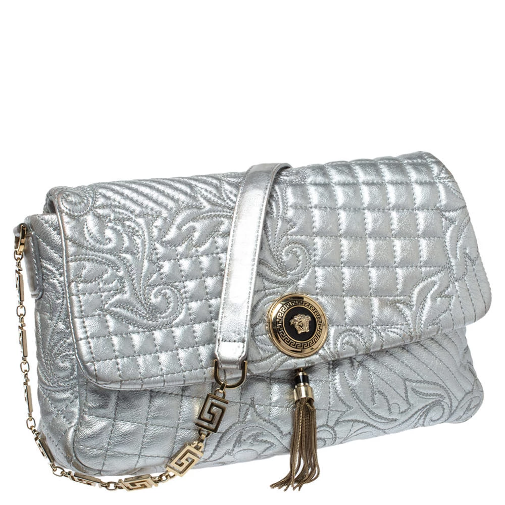 Versace Metallic Silver Barocco Leather Vanitas Medea Shoulder Bag For Women - Image 3