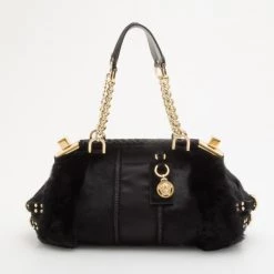 Versace Black Chinchilla Madonna Boston Bag For Women
