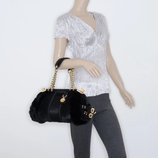 Versace Black Chinchilla Madonna Boston Bag For Women - Image 2