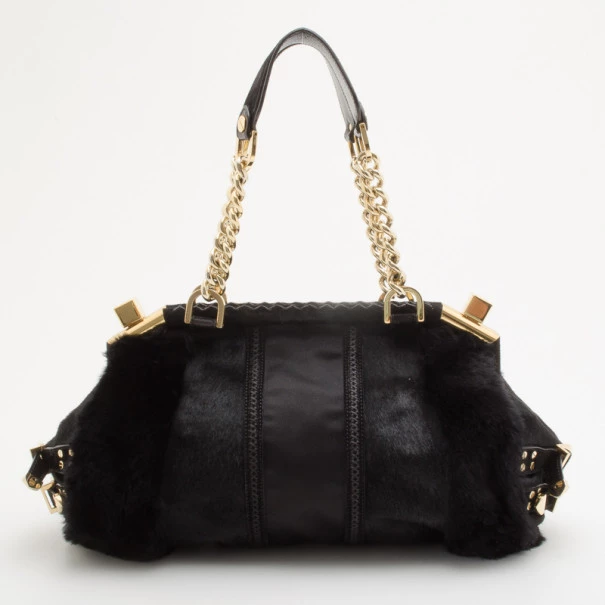 Versace Black Chinchilla Madonna Boston Bag For Women - Image 4