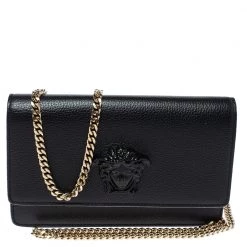 Versace Black Leather Palazzo Chain Shoulder Bag For Women