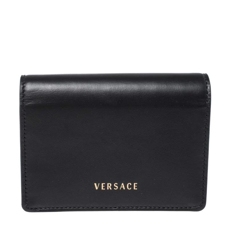Versace Black Leather Mini Virtus Chain Wallet For Women - Image 4