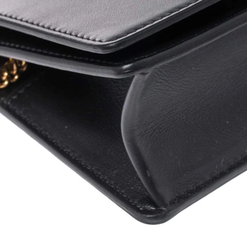 Versace Black Leather Mini Virtus Chain Wallet For Women - Image 10